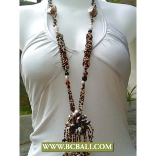 Long Braided Necklaces Beads with Stone Pendants